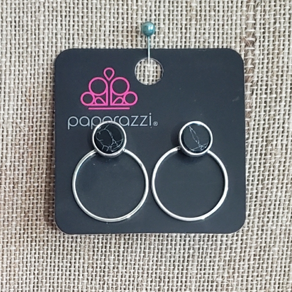Paparazzi Earrings - Simply Stone Dweller Black
